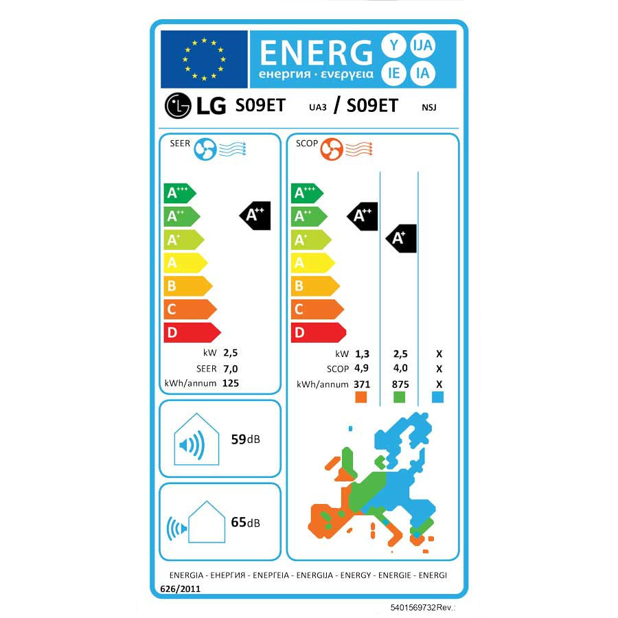 LG S09ET DualCool Special ET split klíma szett, 2,6 kW (S09ET.NSJ + S09ET.UA3) - energiacímke