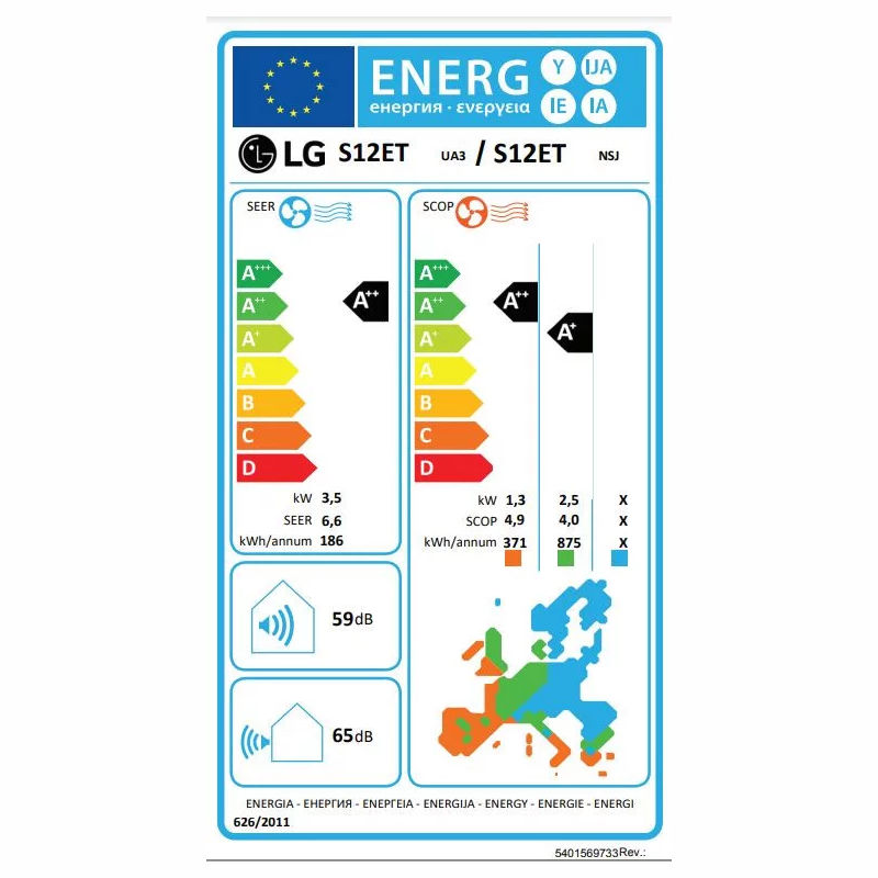 LG S12ET DualCool Special ET split klíma szett, 3,5 kW (S12ET.NSJ + S12ET.UA3) - energiacímke