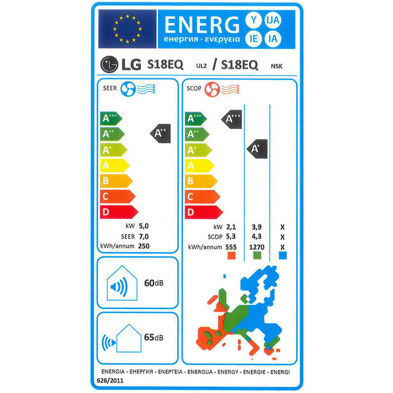 LG S18EQ Silence oldalfali split klíma 5,0 kW szett - energiacímke