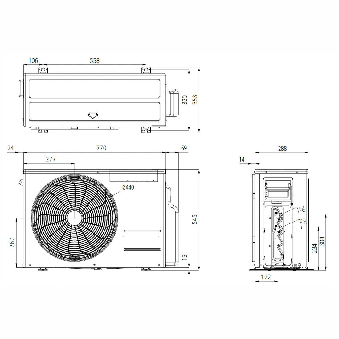 LG S18ET DualCool Special ET split klíma szett, 5,3 kW (S18ET.NSK + S18ET.UL2) - méretrajz