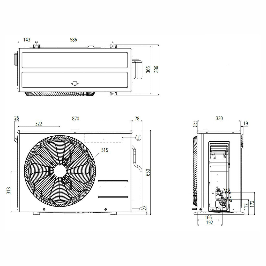 LG S24ET DualCool Special ET split klíma szett, 7,0 kW (S24ET.NSK + S24ET.U24) - méretrajz