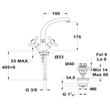 Mofém Treff mosdó csaptelep öntött automata leeresztővel (140-0020-30) - méretrajz