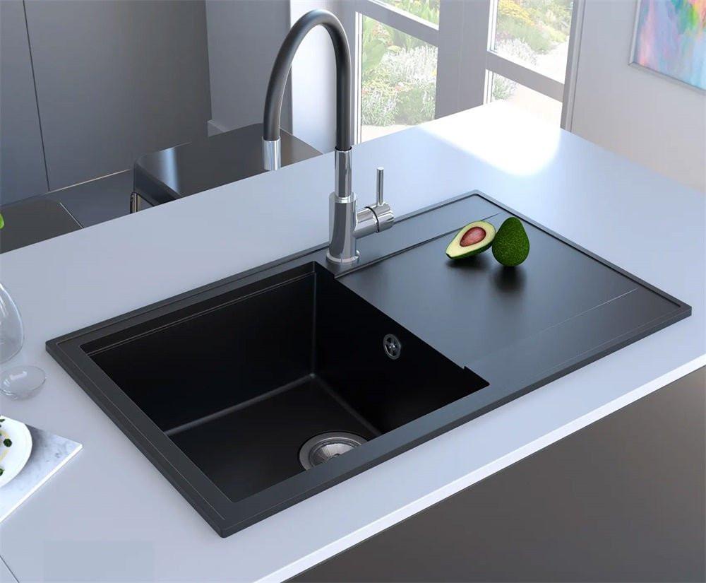 Mofém Zenit 78 1B1D gránit mosogatótálca, 1 medencés, 1 csepptálcás, 780x460mm, metál fekete (M - 760012802N3)