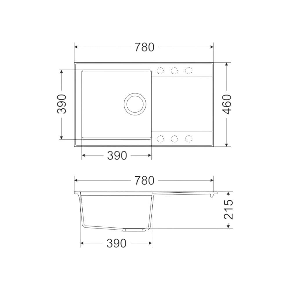 Mofém Zenit 78 1B1D gránit mosogatótálca, 1 medencés, 1 csepptálcás, 780x460mm, metál fekete (M - 760012802N3)