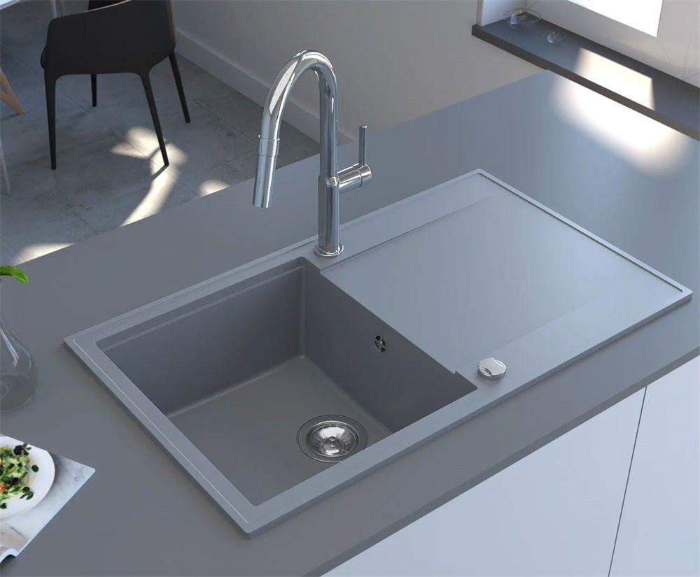 Mofém Zenit 86 1B1D gránit mosogatótálca, 1 medencés, 1 csepptálcás, 860x500mm, szürke (M - 760012803G7)
