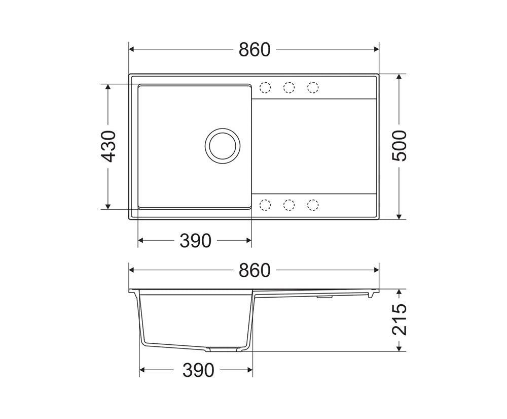 Mofém Zenit 86 1B1D gránit mosogatótálca, 1 medencés, 1 csepptálcás, 860x500mm, metál fekete (M - 760012803N3)