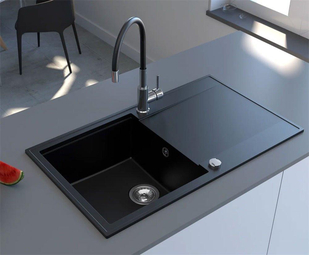 Mofém Zenit 86 1B1D gránit mosogatótálca, 1 medencés, 1 csepptálcás, 860x500mm, metál fekete (M - 760012803N3)
