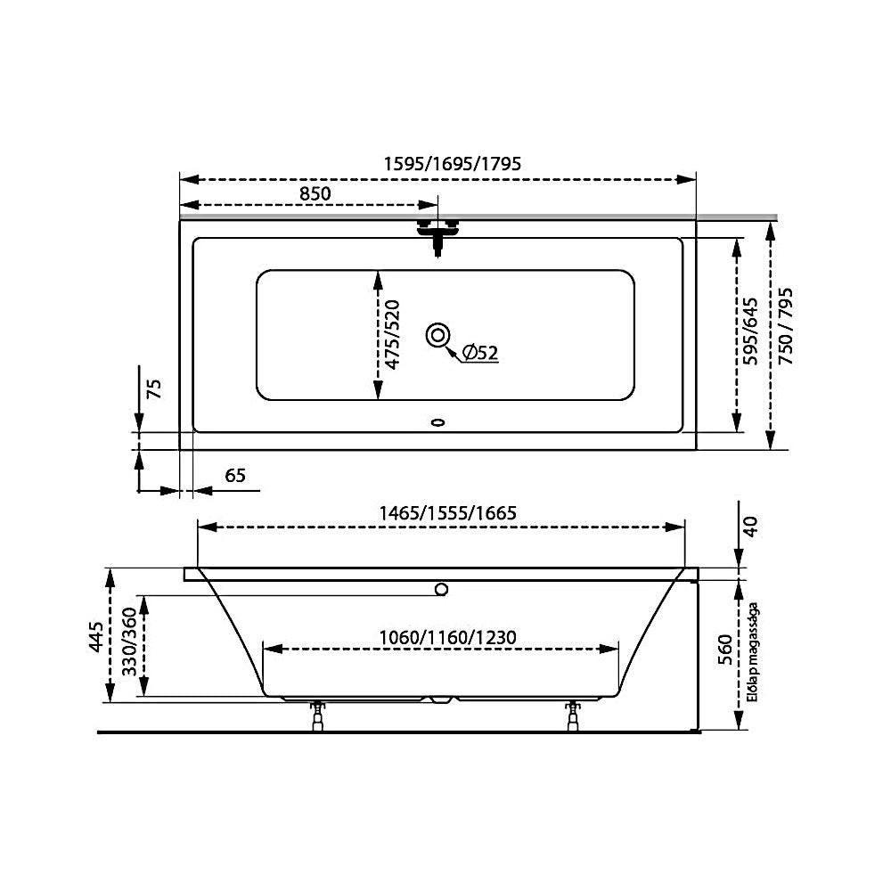 M - Acryl Sabina fürdőkád 180x80 cm + láb (cikkszám: 12385)