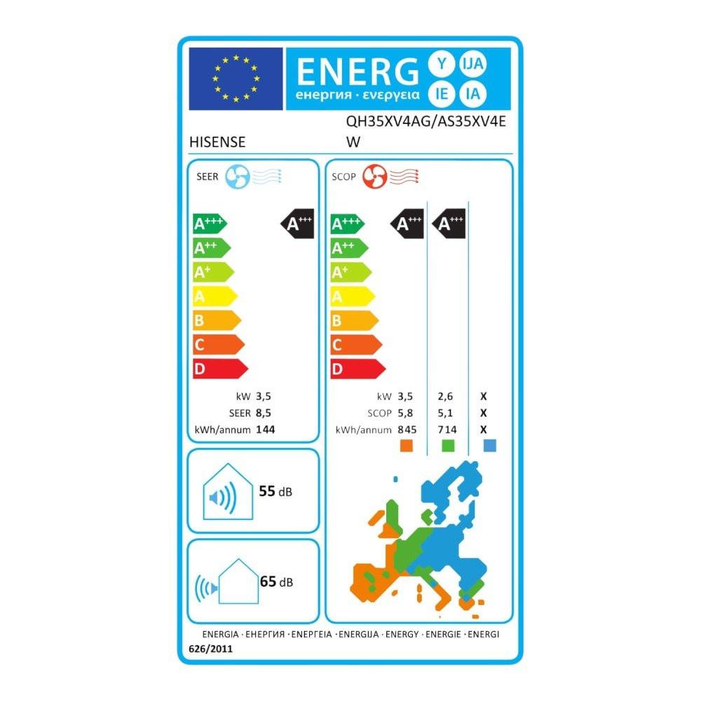 Hisense Energy Pro X mono split klíma szett 3.5 kW (QH35XV4A) - energiacímke.