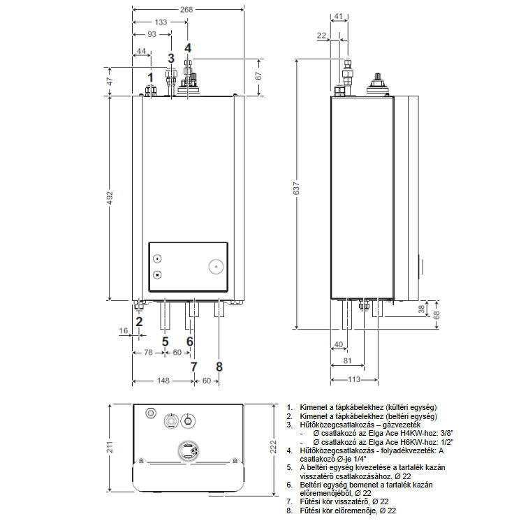 Remeha Elga ACE 4 kW hőszivattyú (7755638) - méretrajz