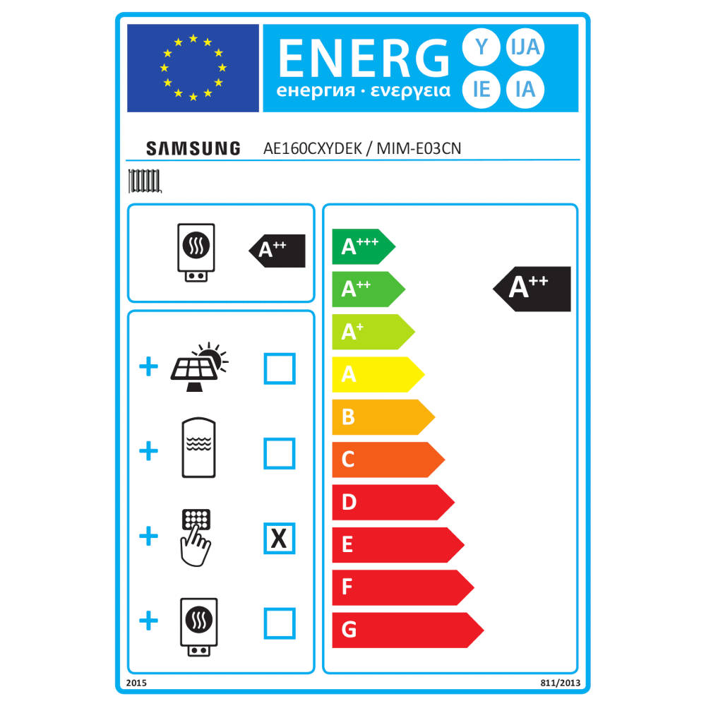 Samsung Mono R290 hőszivattyú 16 kW + vezérlő szett (szelepvezérlő + szabályzó), 1 fázis (M-R290-16-0-1) - energiacímke