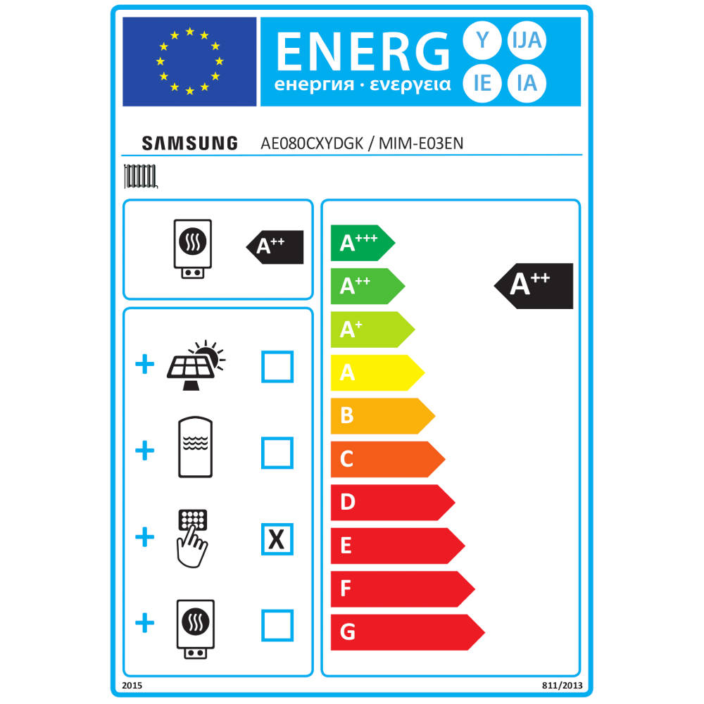 Samsung Mono R290 hőszivattyú 8 kW + vezérlő szett (szelepvezérlő + szabályzó), 3 fázis (M-R290-8-0-3) - energiacímke