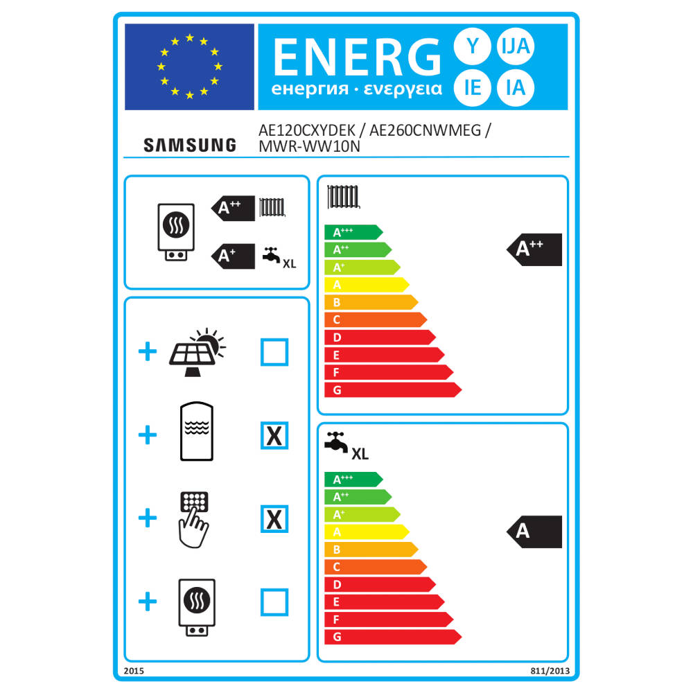 Samsung Mono ClimateHub R290 hőszivattyú 12 kW + 260l-es tartály + vezetékes szabályzó, 1 fázis (MCH-R290-12-2-1) - energiacímke