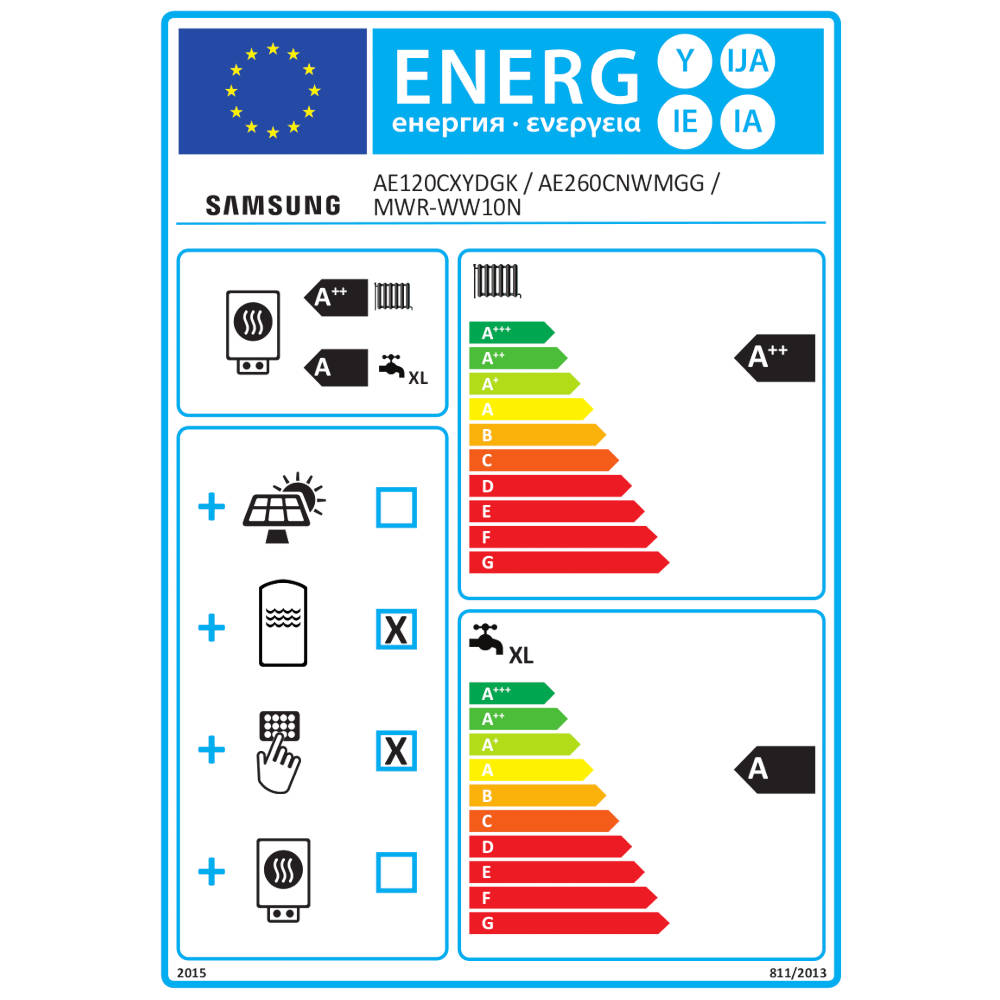 Samsung Mono ClimateHub R290 hőszivattyú 12 kW + 260l-es tartály + vezetékes szabályzó, 3 fázis (MCH-R290-12-2-3) - energiacímke