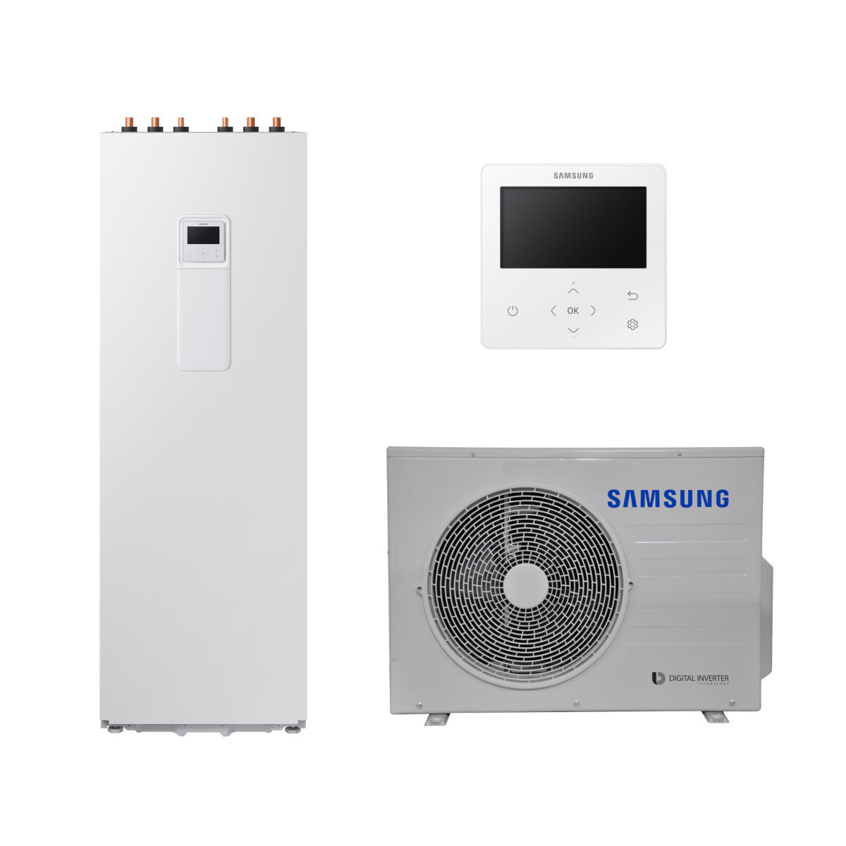 Samsung Split ClimateHub R32 hőszivattyú 4.4 kW + 200l-es tartály + vezetékes szabályzó, 1 fázis (SCH-R32-4.4-1-1)