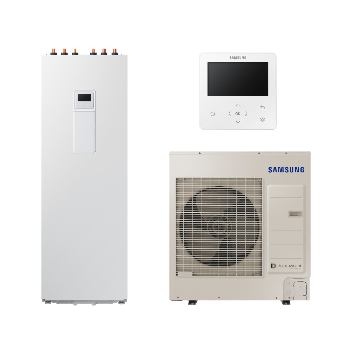 Samsung Split ClimateHub R32 hőszivattyú 9 kW + 200l-es tartály + vezetékes szabályzó, 1 fázis (SCH-R32-9-1-1)