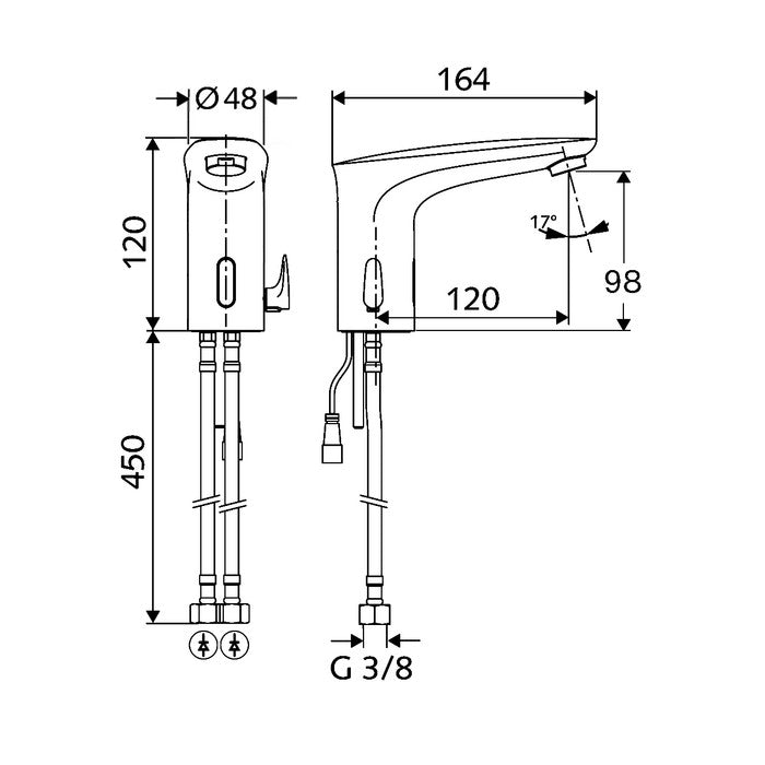 Schell Modus E infrás csaptelep, keverőkaros, hálozati kivitel (021750699) - méretrajz