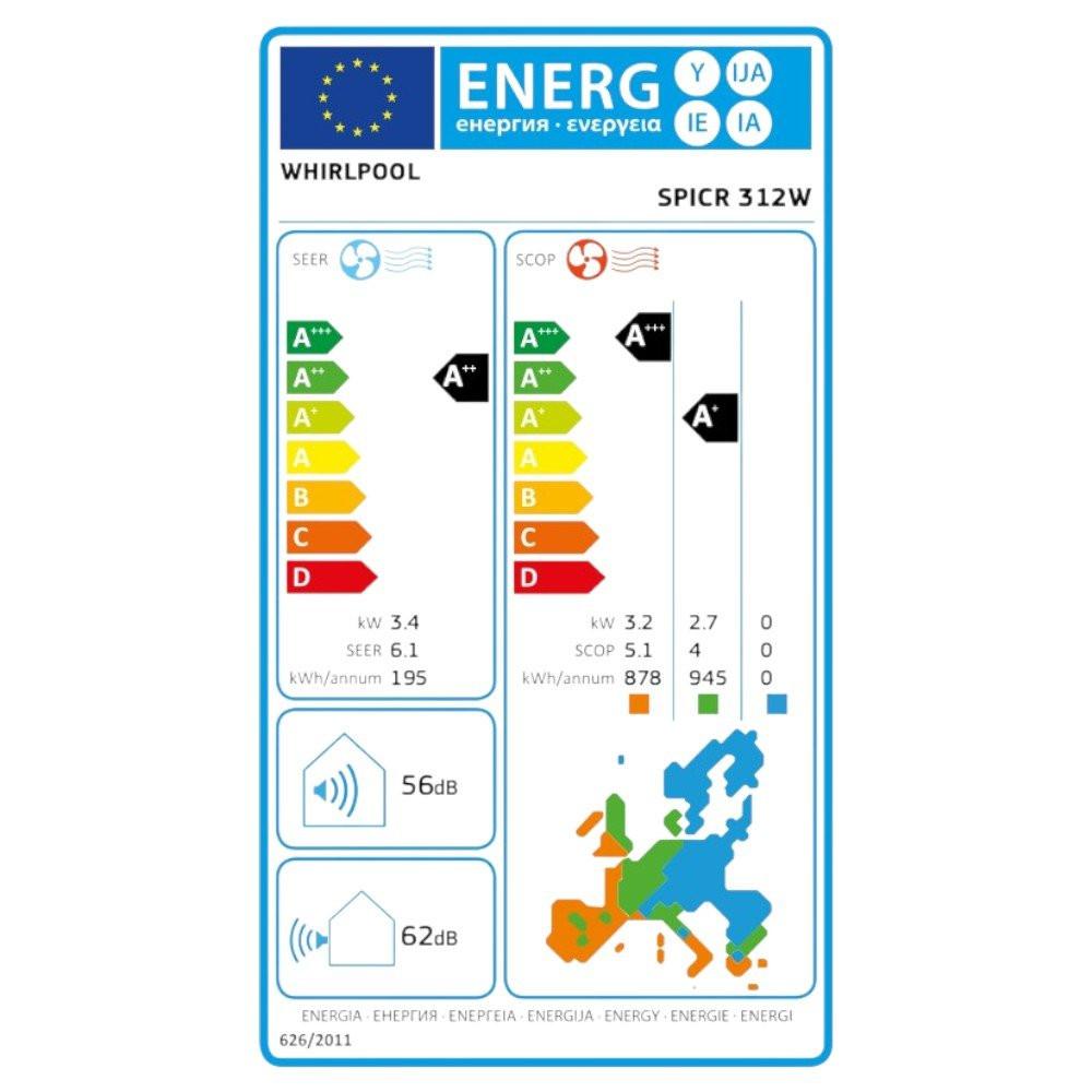 Whirlpool SPICR 312WF mono split klíma szett 3.5 kW, WIFI vezérlés (A++) (WHIRLPOOL - SPICR312WF)
