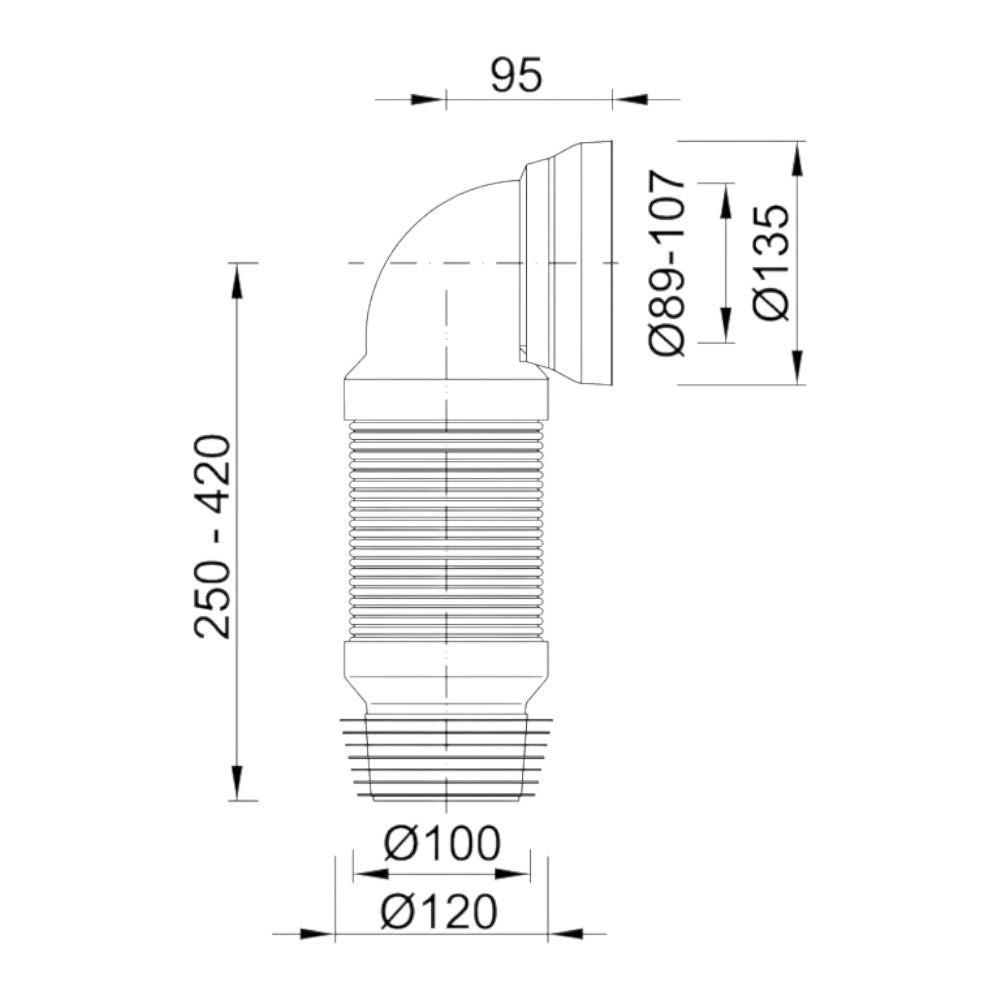 Styron Wc bekötő könyök, flexibilis, 90mm elfolyás (STY - 530 - 90 - F)
