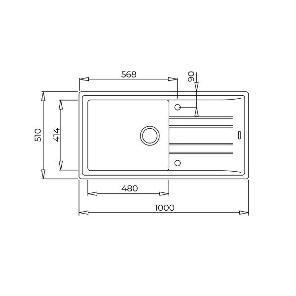 Teka Stone 60 L-TG 1B 1D mosogatótálca, metál fekete, 100x51cm (115330010) - méretrajz