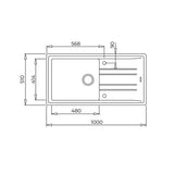 Teka Stone 60 L-TG 1B 1D mosogatótálca, metál fekete, 100x51cm (115330010) - méretrajz