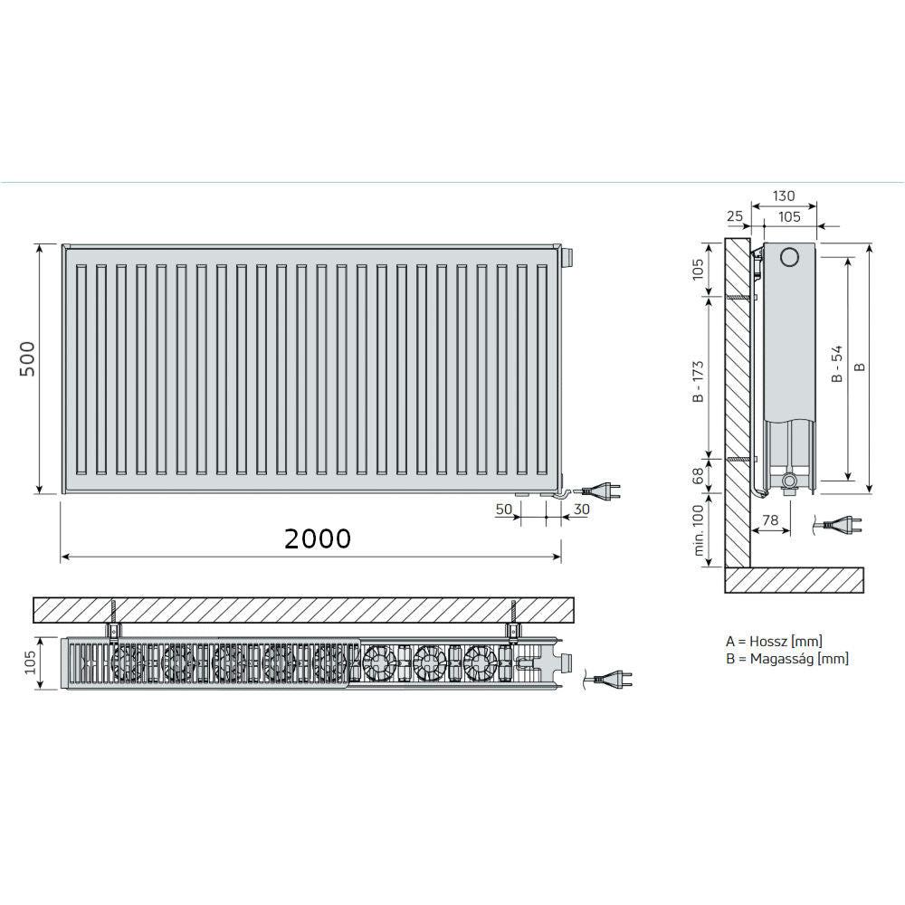 Vogel&Noot Ulow E 22 500x2000 szelepes, forgatható, alacsony hőmérsékletű radiátor