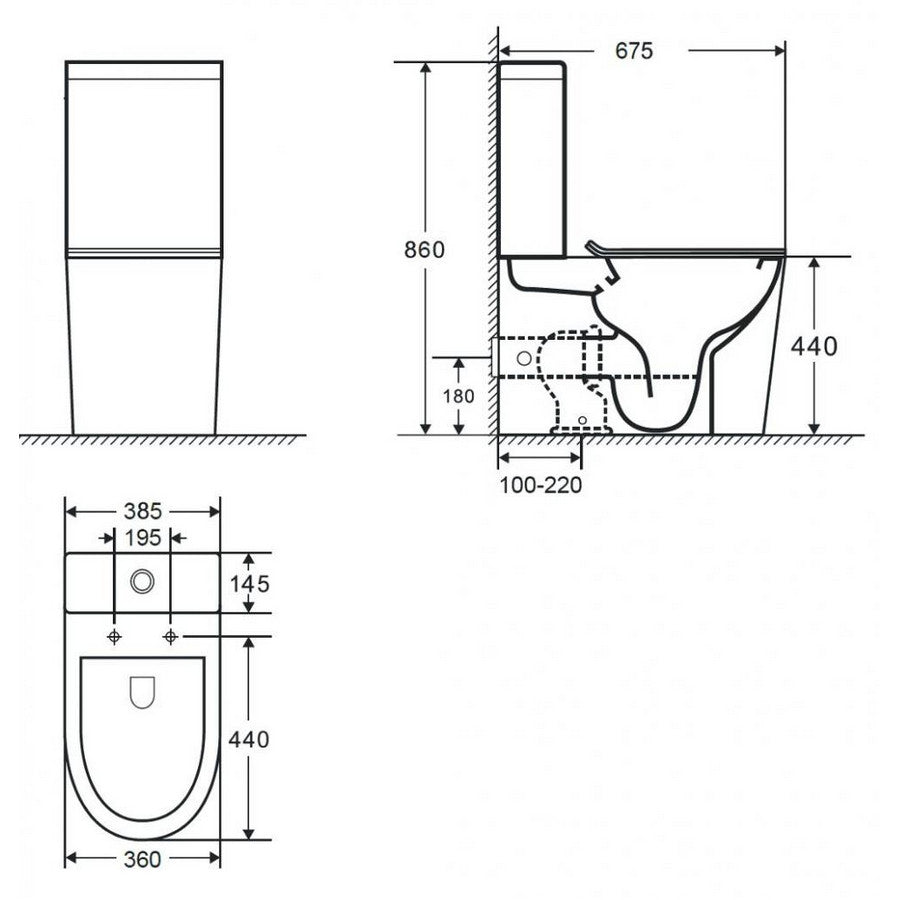 Wellis Clement monoblokkos rimless WC V2 (WF00110) - méretrajz