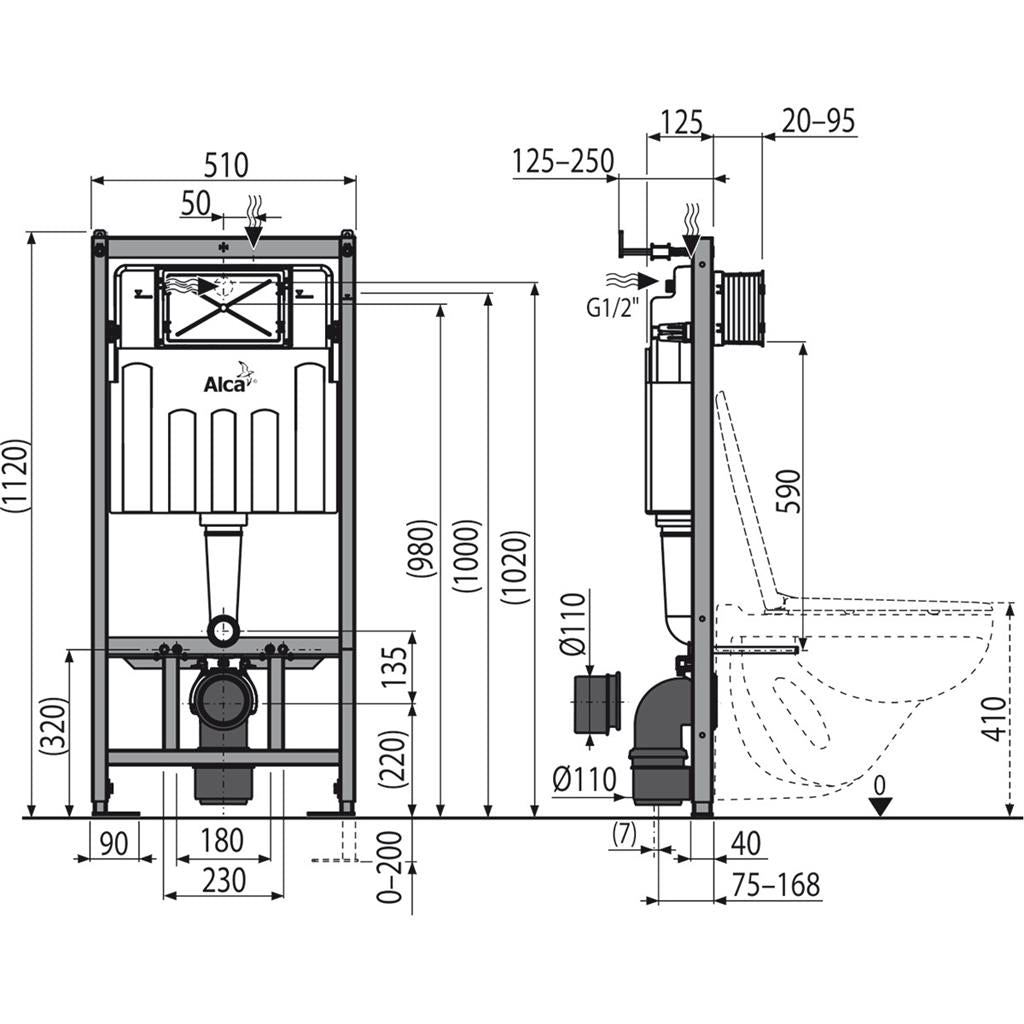 Alcaplast WC tartály szerelőelem száraz építéshez 112cm magas AM101/1120-1