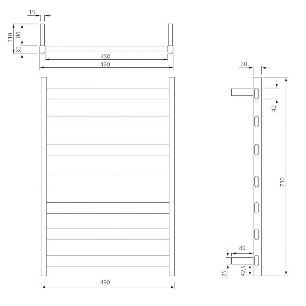 Sapho Elias elektromos törölközőszárító radiátor 490x730 mm 105 watt, matt fekete (EB550)