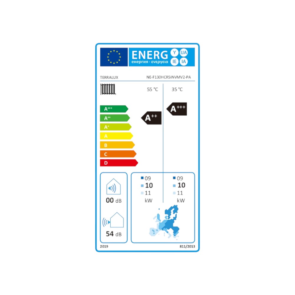 TERRALUX Hi-Master 13 monoblokk levegő-víz hőszivattyú, 1fázis Wi-fi-s, 13,45kW+ HT10 hidr. torony - Energiacímke