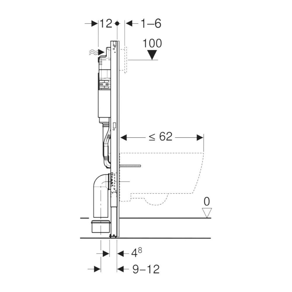 Geberit Duofix Basic fali WC - szerelőelem, Delta öblítőtartállyal, felső összekötővel és távtartóval (G458.103.00.2)
