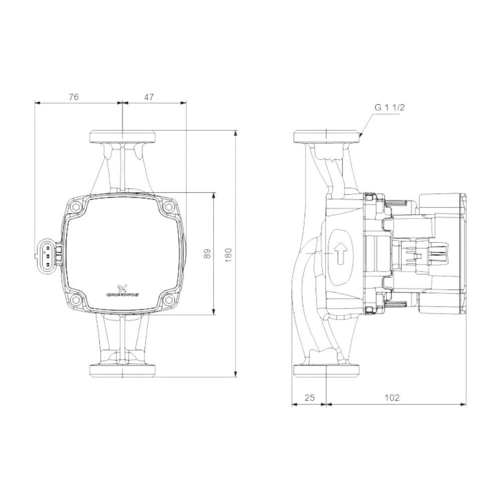 GRUNDFOS ALPHA1 25 - 80 180mm 220 - 240V 9H AC0 (93074177)