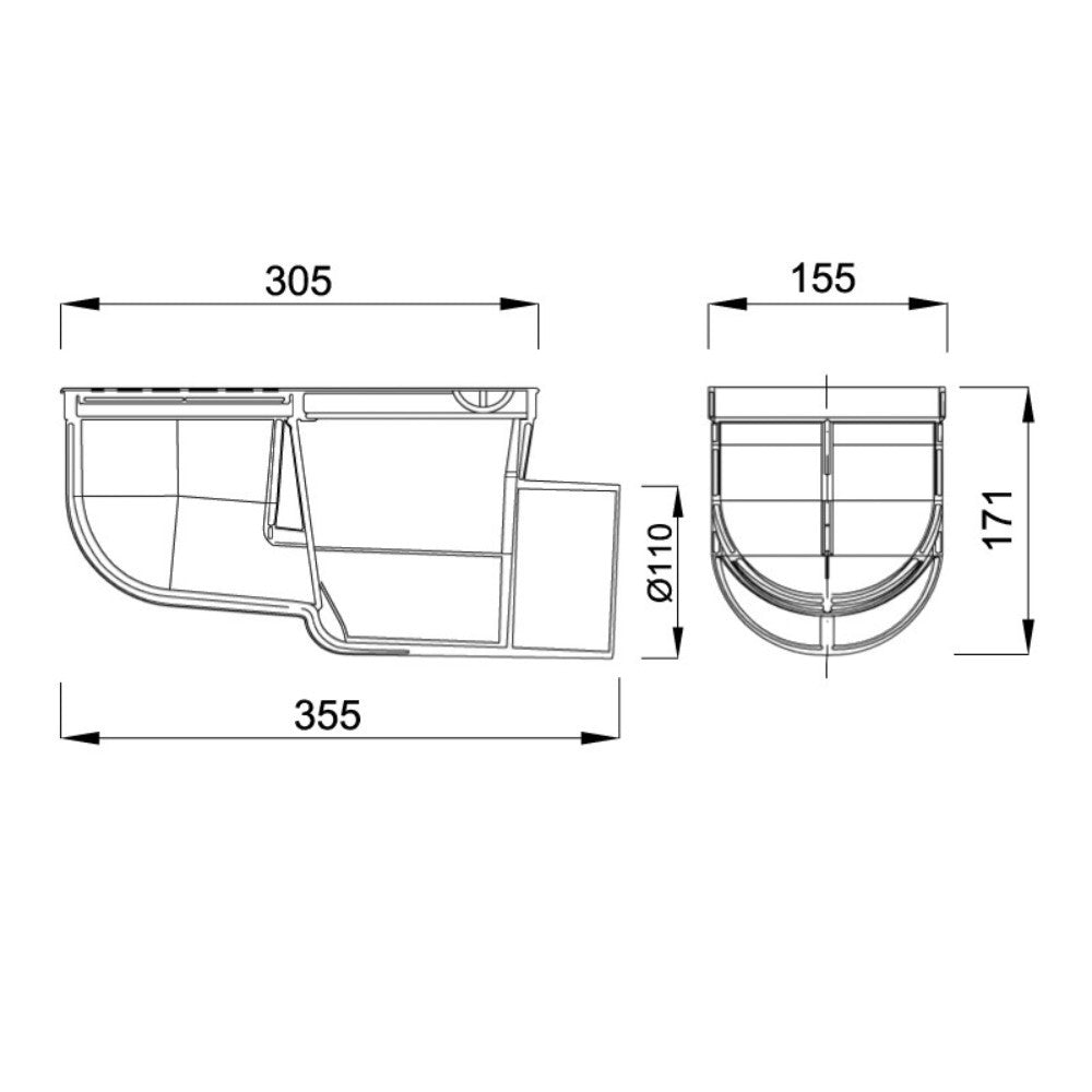 Styron kültéri víznyelő, oldalkifolyású, 110 mm (KV-110-B)