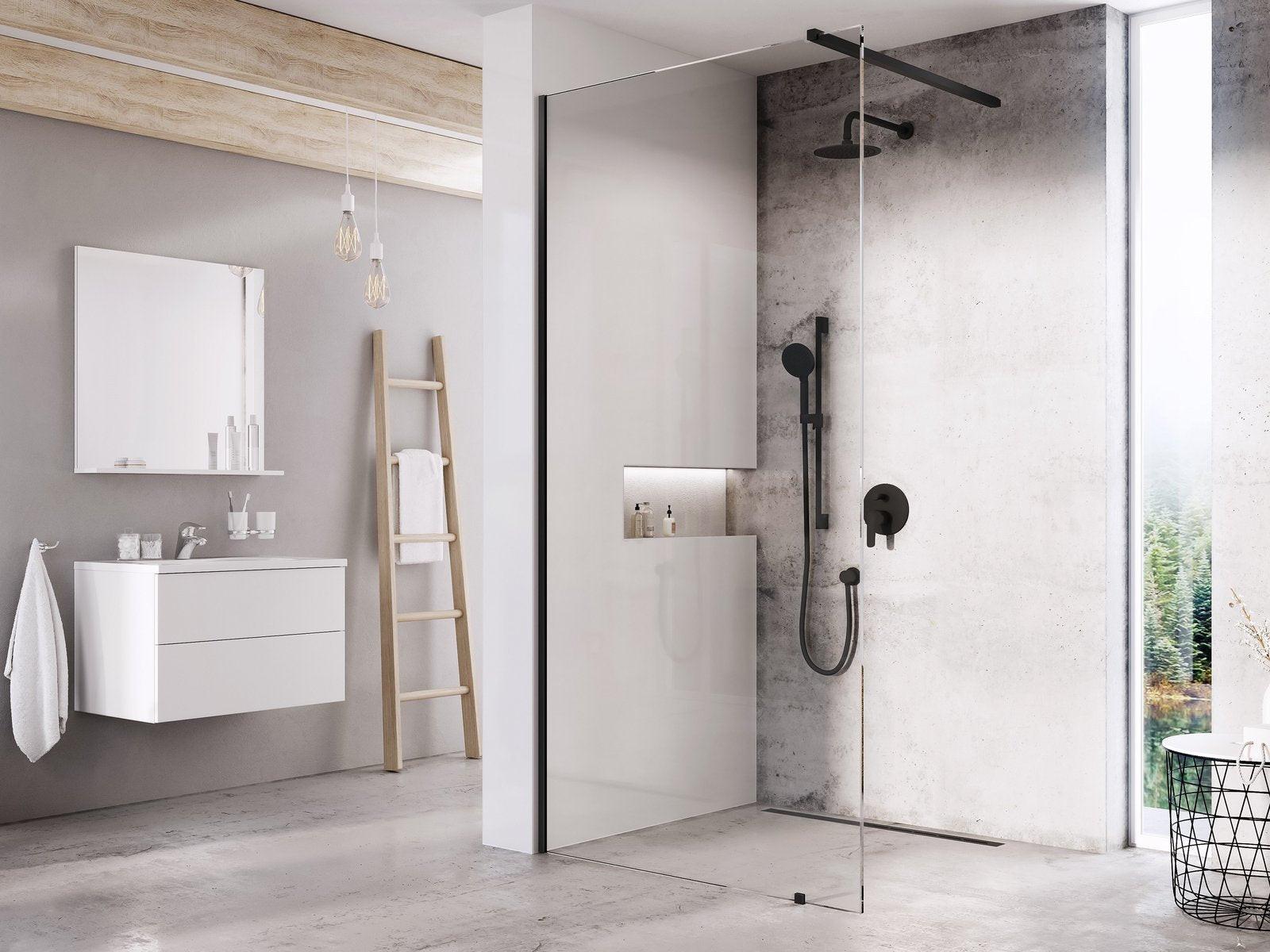 Ravak Walk In Wall szett - 160 zuhanykabin fekete+transparent, 1 merevítővel (GW9WS030SZ1)
