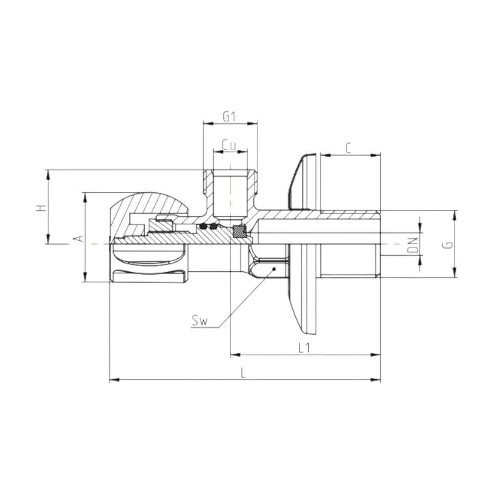 HERZ sarokszelep lapostömítéssel ivóvízhez G1/2" - G3/8" (UH16004)