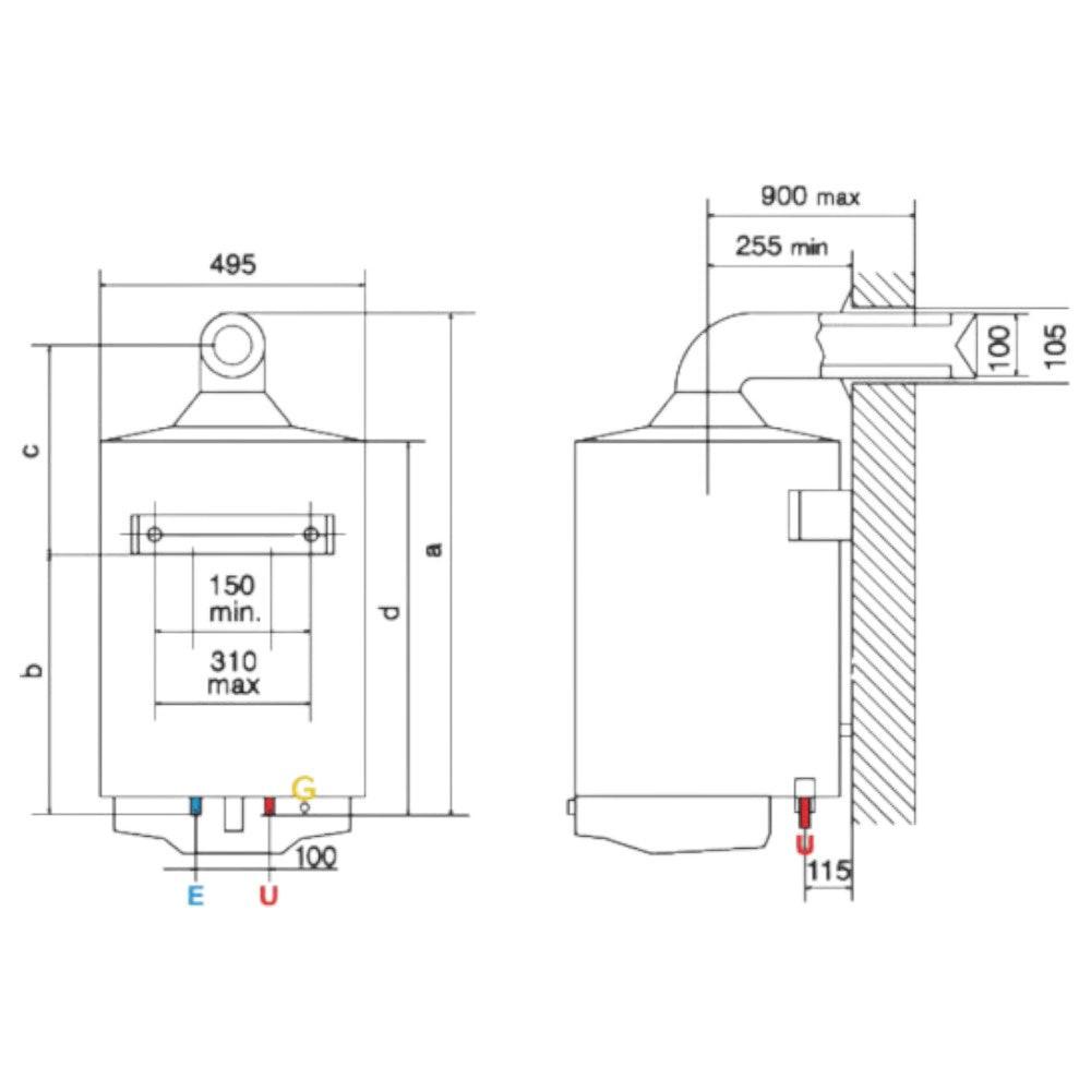Ariston S/SGA BF X 100 EE gázüzemű vízmelegítő, parapetes, 100 literes (3211201)