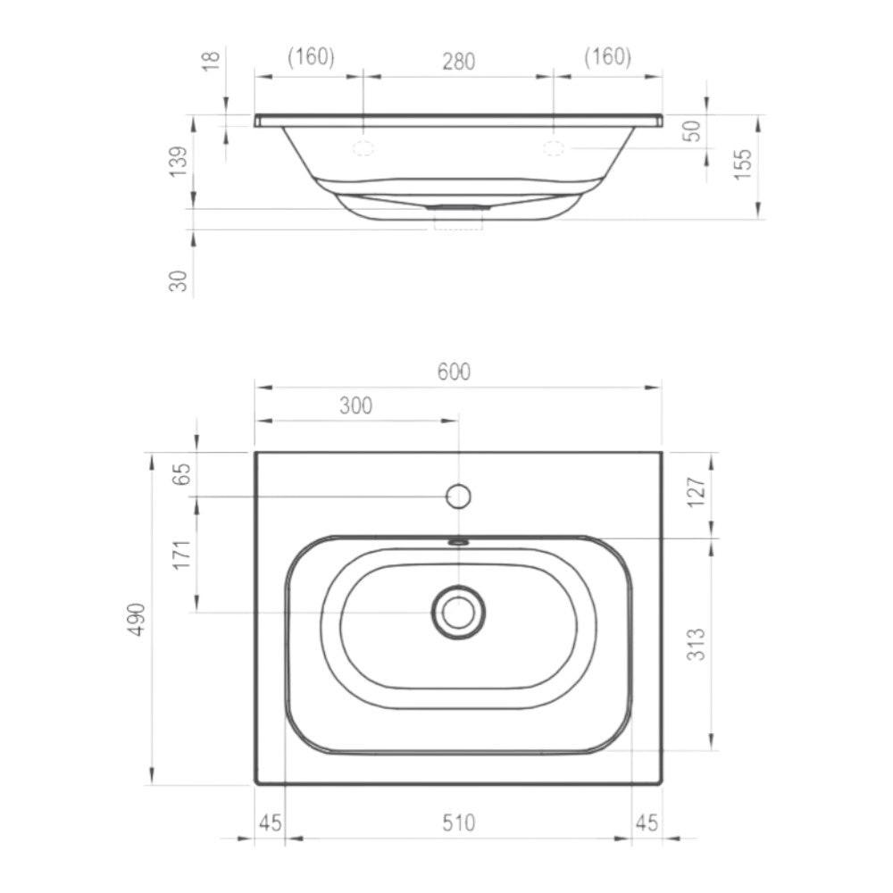 Ravak Chrome Slim 60 mosdó fehér, furattal (XJG01160001)