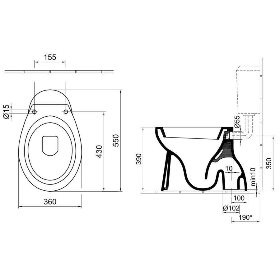 Alföldi Bázis WC - csésze alsó kifolyású, mélyöblítésű + CleanFlush (7094 - R101)