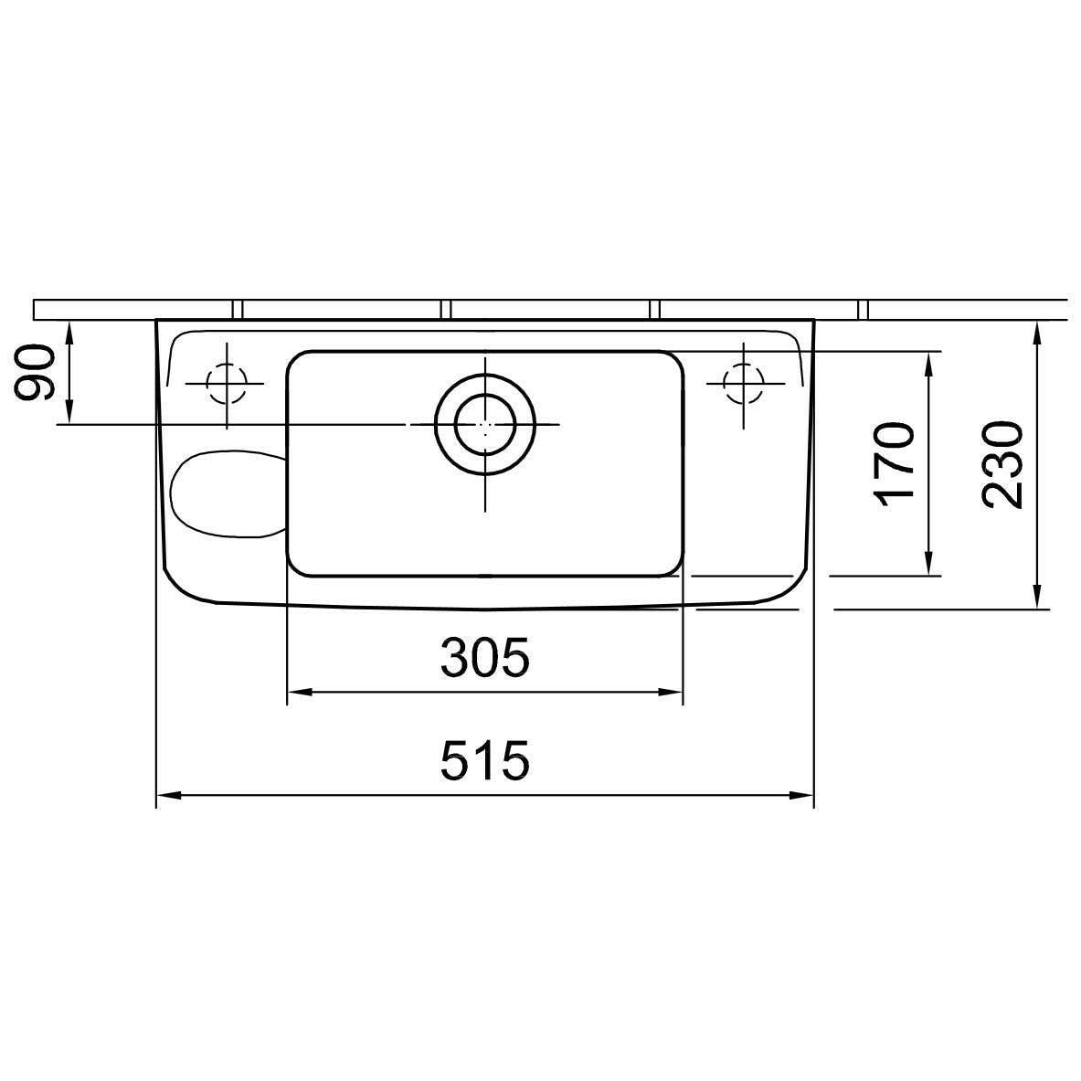 Alföldi Saval 2.0 kézmosó 51x22 cm fúrt, balos 7332 5L 01