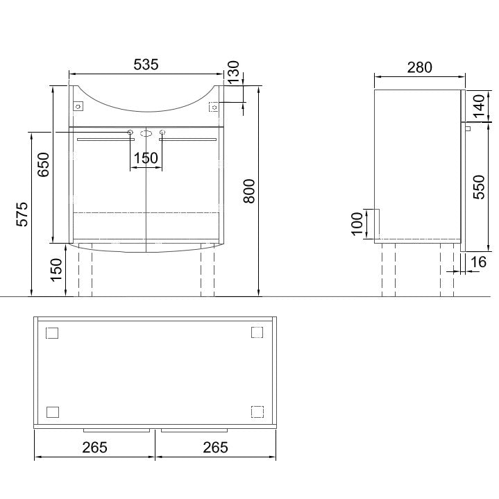 Alföldi Saval 2.0 mosdószekrény, Easyplus mosdóval, 2 ajtó, 54x69x28cm, fényes fehér, láb nélkül-2