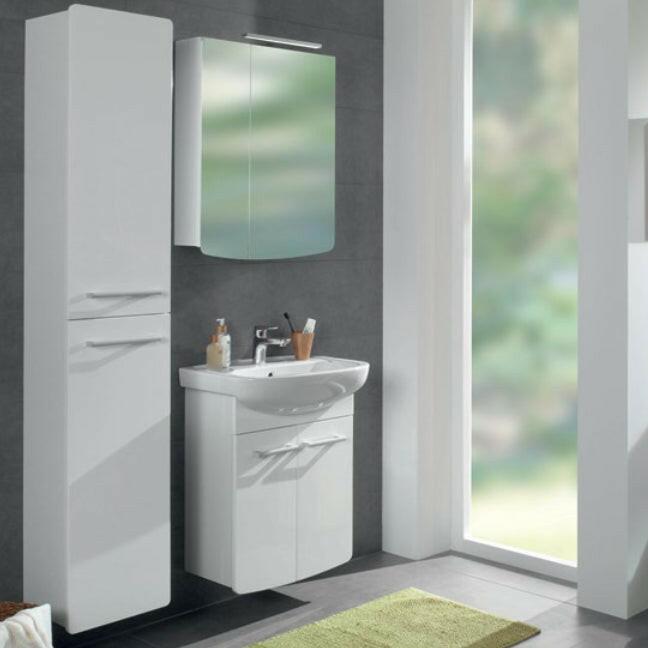 Alföldi Saval 2.0 magasszekrény 35x180x27cm, fényes fehér, 2 nyíló ajtó, üvegpolc, láb nélkül (A899 00 E4)
