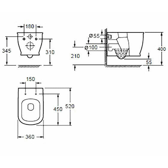 Arezzo design Charlton fali WC-csésze perem nélküli-1