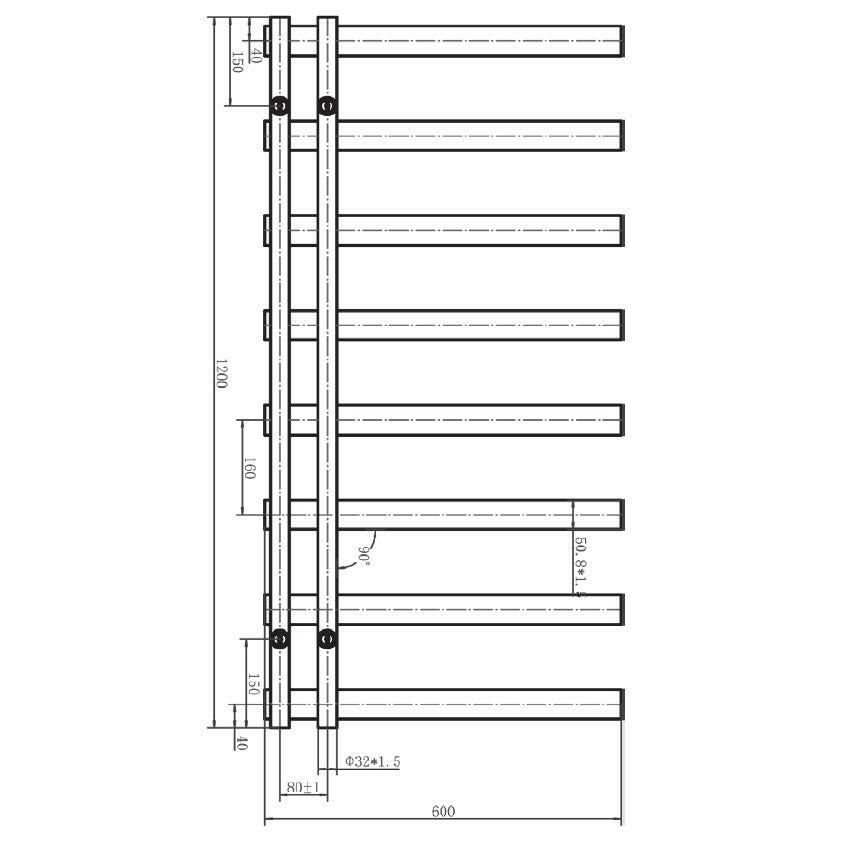 Arezzo Tube Chrome törölközőszárító radiátor, egyenes, króm, 1200x600 mm, 346 W-1