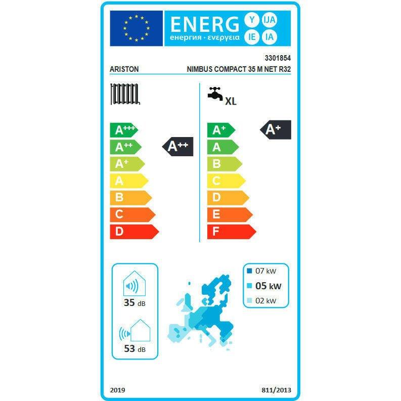 Ariston Nimbus Compact 35 M NET R32 monob. hősziv. 3,5 kW, beltéri+180l HMV, 1 fütőkör, 1 fázis