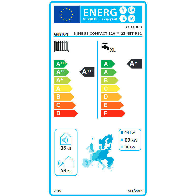 Ariston Nimbus Compact 120 M 2Z NET R32 monob. hősziv. 12 kW, beltéri+180l HMV, 1 fütőkör, 1 fázis-6