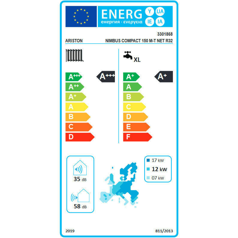 Ariston Nimbus Compact 150 M-T NET R32 monob. hősziv. 15 kW, beltéri+180l HMV, 1 fütőkör, 3 fázis-6