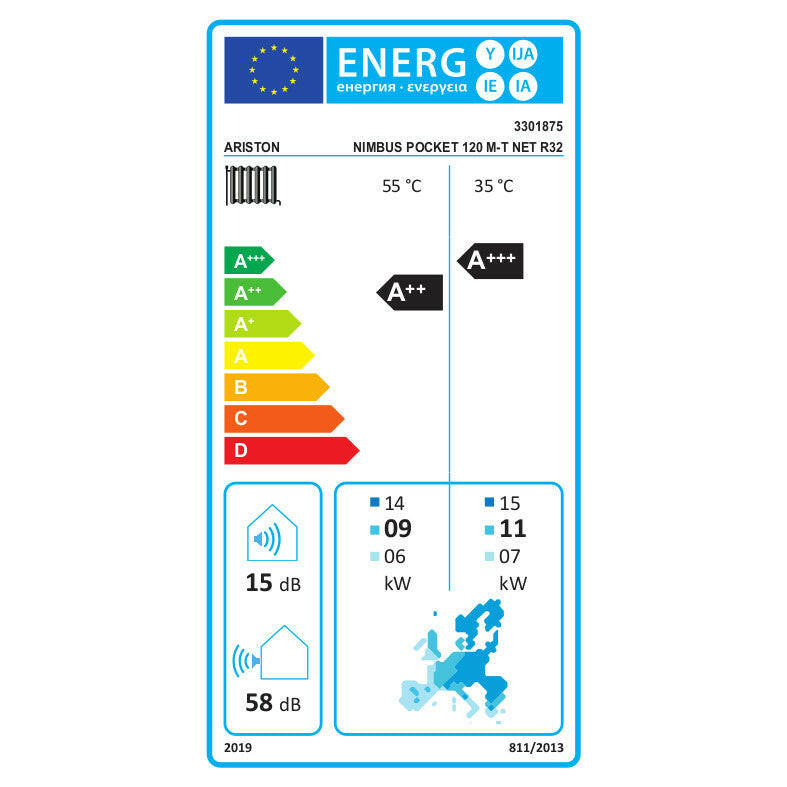 Ariston Nimbus Pocket 120 M-T NET R32 monob. hősziv. 12 kW, 1 fütőkör, 3 fázis-6