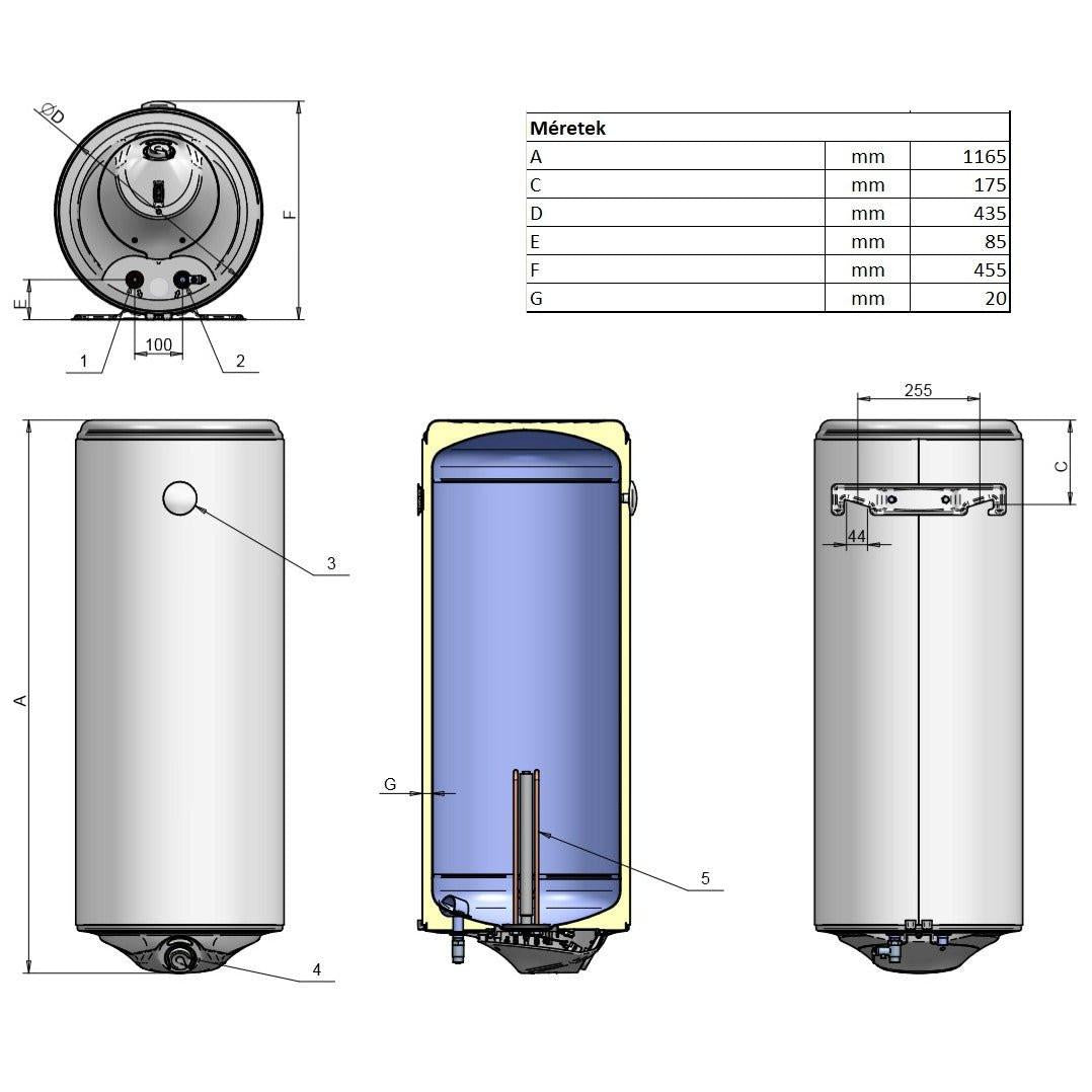 Eldom Style 120 D elektromos vízmelegítő száraz fűtőbetéttel (2 kW / 435 mm Ø)