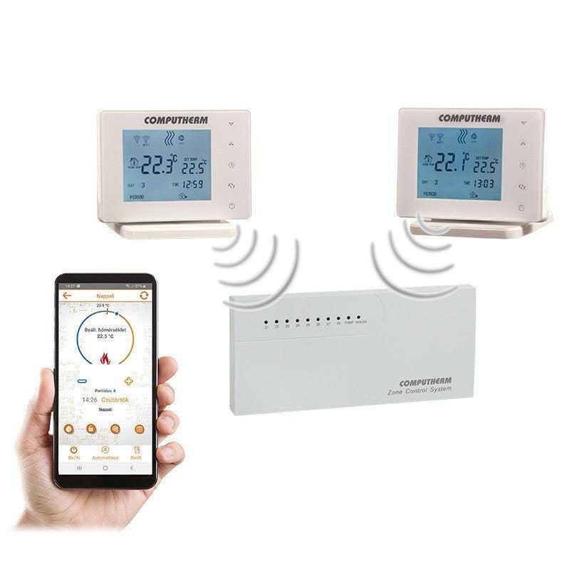 COMPUTHERM E800RF multizónás Wi - Fi termosztát 2db vezeték nélküli érintőgombos vezérlőkkel