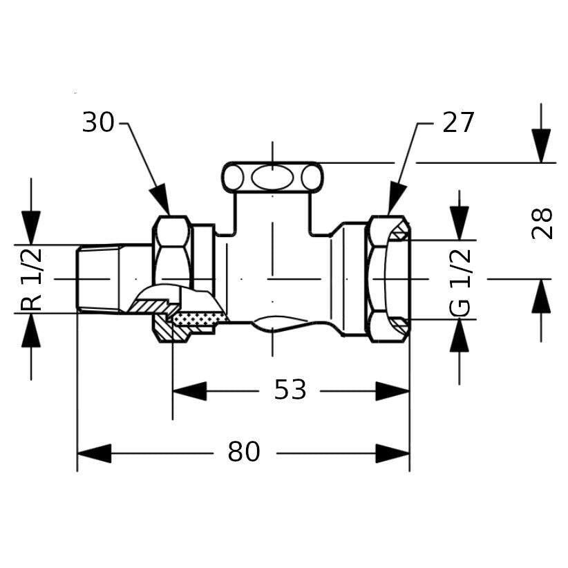 Danfoss RLV - S 1/2" radiátor visszatérő egyenes